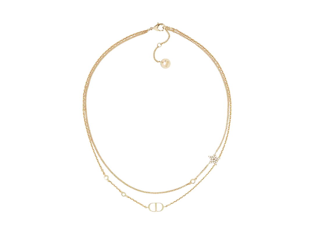 Dior Dior Petit CD Double Necklace In CD Signature Gold-Finish Metal And White Crystals