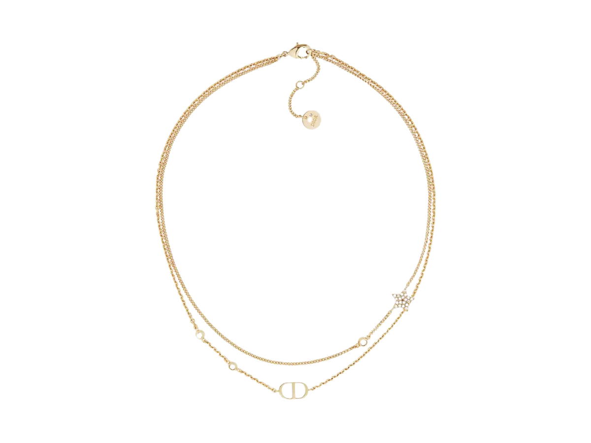 Dior Dior Petit CD Double Necklace In CD Signature Gold-Finish Metal And White Crystals