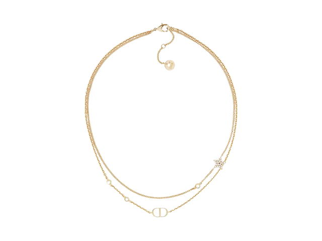 Dior Dior Petit CD Double Necklace In CD Signature Gold-Finish Metal And White Crystals - view 1