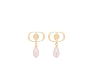 Dior Petit CD Earrings In Gold-Finish Metal and Iridescent Pink Resin Pearls