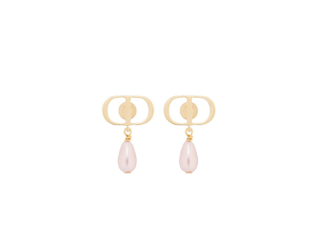 Dior Dior Petit CD Earrings In Gold-Finish Metal and Iridescent Pink Resin Pearls