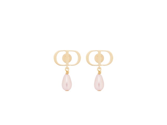 Dior Dior Petit CD Earrings In Gold-Finish Metal and Iridescent Pink Resin Pearls - view 1