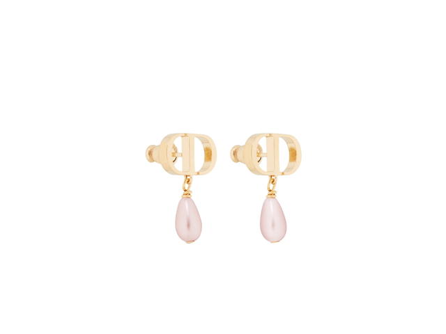 Dior Dior Petit CD Earrings In Gold-Finish Metal and Iridescent Pink Resin Pearls - view 2
