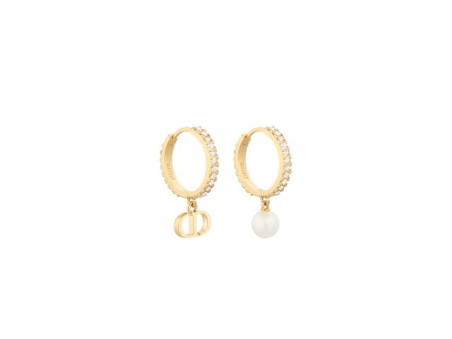 Dior Dior Petit CD Earrings In Gold-Finish Metal And Silver-Tone Crystals - view 1