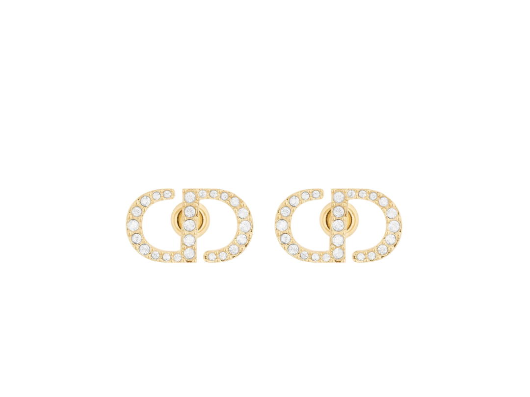 Dior Dior Petit Cd Stud Earrings In Gold-Finish Metal And White Crystals