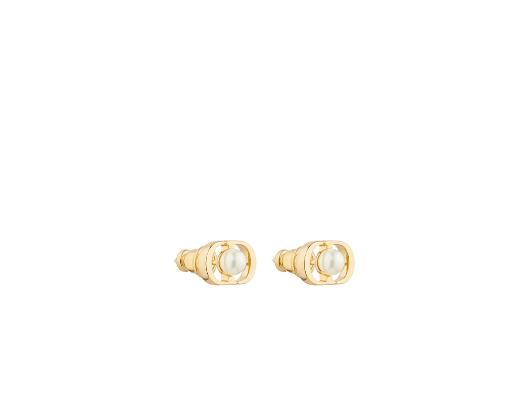 Dior Dior Petit CD Jolie Mini Stud Earrings In Gold-Finish Metal And White Resin Pearls