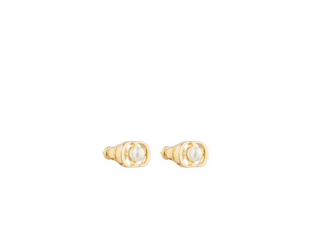 Dior Dior Petit CD Jolie Mini Stud Earrings In Gold-Finish Metal And White Resin Pearls - view 1