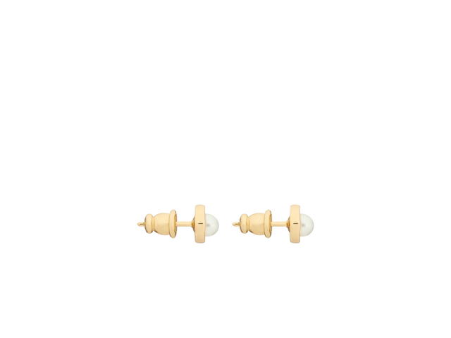 Dior Dior Petit CD Jolie Mini Stud Earrings In Gold-Finish Metal And White Resin Pearls - view 2