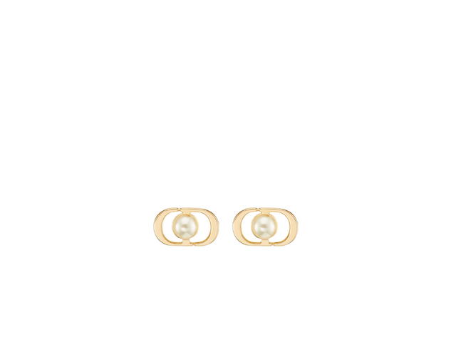 Dior Dior Petit CD Jolie Mini Stud Earrings In Gold-Finish Metal And White Resin Pearls - view 3