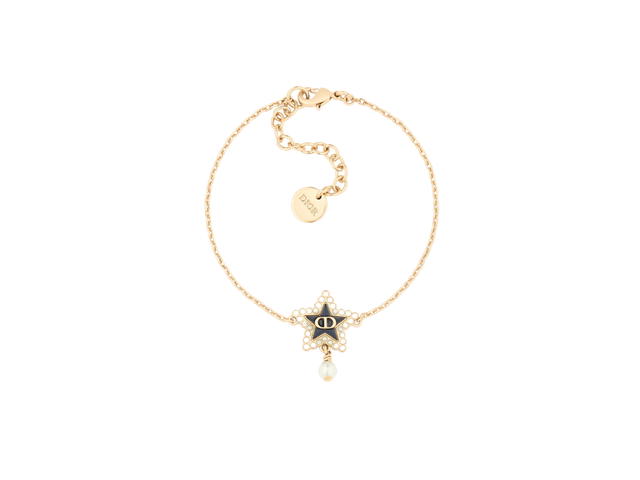 Dior Dior Petit CD Lucky Baroque Bracelet In Gold-Finish Metal With White Resin Pearls And Deep Ocean Blue Glass - view 1