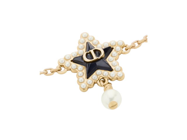 Dior Dior Petit CD Lucky Baroque Bracelet In Gold-Finish Metal With White Resin Pearls And Deep Ocean Blue Glass - view 2