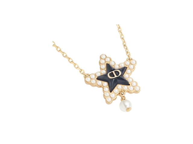 Dior Dior Petit CD Lucky Baroque Necklace In Gold-Finish Metal with White Resin Pearls and Deep Ocean Blue Glass Hardware Gold - view 2