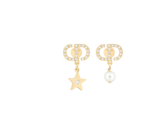 Dior Dior Petit CD Lucky Charms Earrings In Gold-Finish Metal And Silver Tone Crystals With White Resin Pearls - view 1