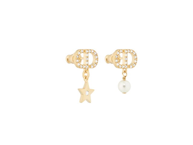 Dior Dior Petit CD Lucky Charms Earrings In Gold-Finish Metal And Silver Tone Crystals With White Resin Pearls - view 2
