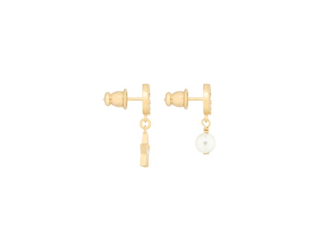 Dior Dior Petit CD Lucky Charms Earrings In Gold-Finish Metal And Silver Tone Crystals With White Resin Pearls - view 3