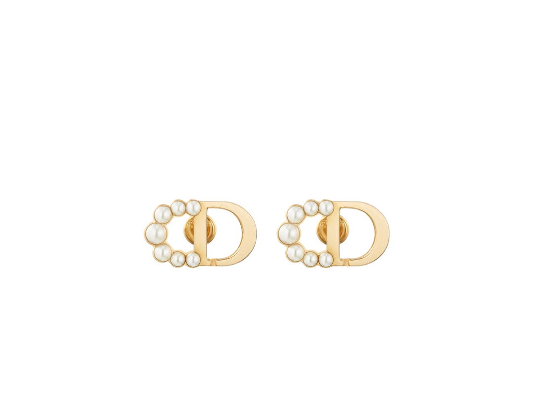 Dior Dior Petit CD Medium Stud Earrings In Gold-Finish Metal and White Resin Pearls