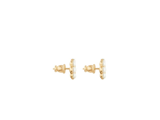 Dior Dior Petit CD Medium Stud Earrings In Gold-Finish Metal and White Resin Pearls - view 4