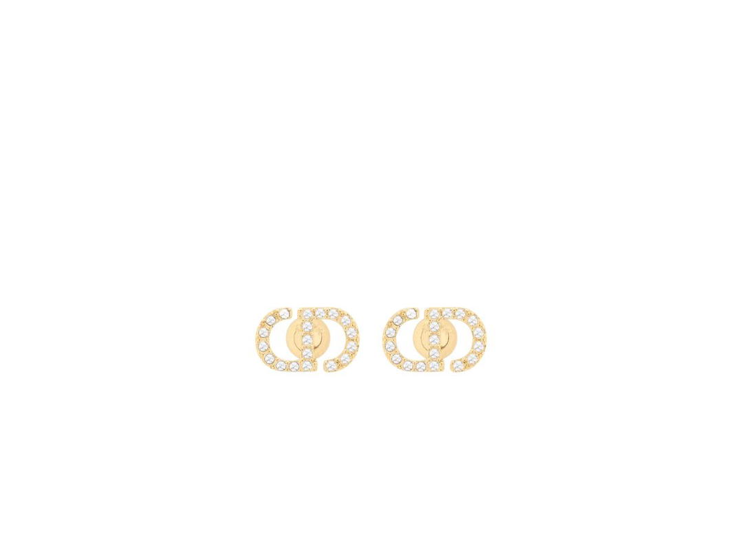 Dior Dior Petit CD Mini Stud Earrings In Gold-Finish Metal And Silver-Tone Crystals
