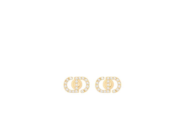 Dior Dior Petit CD Mini Stud Earrings In Gold-Finish Metal And Silver-Tone Crystals - view 1