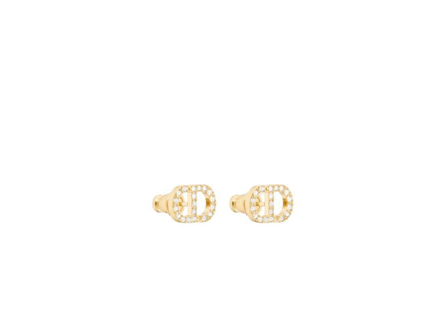 Dior Dior Petit CD Mini Stud Earrings In Gold-Finish Metal And Silver-Tone Crystals - view 3