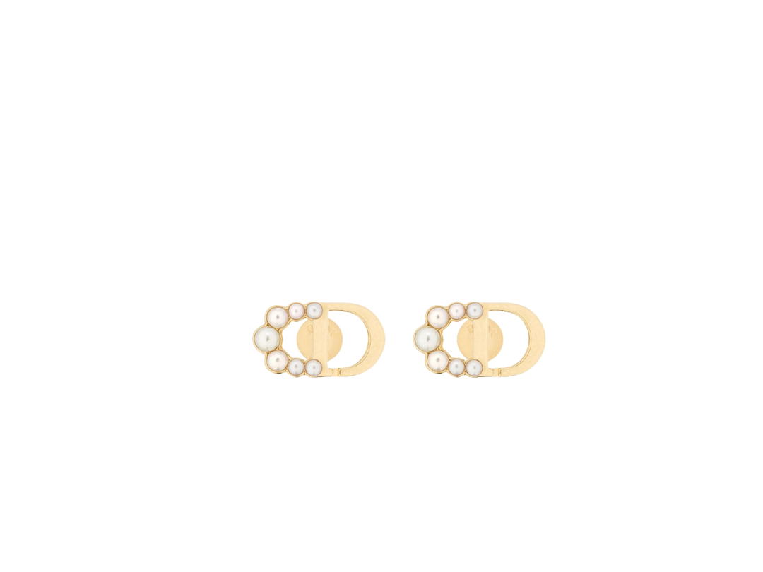 Dior Dior Petit CD Mini Stud Earrings In Gold-Finish Metal and White Resin Pearls