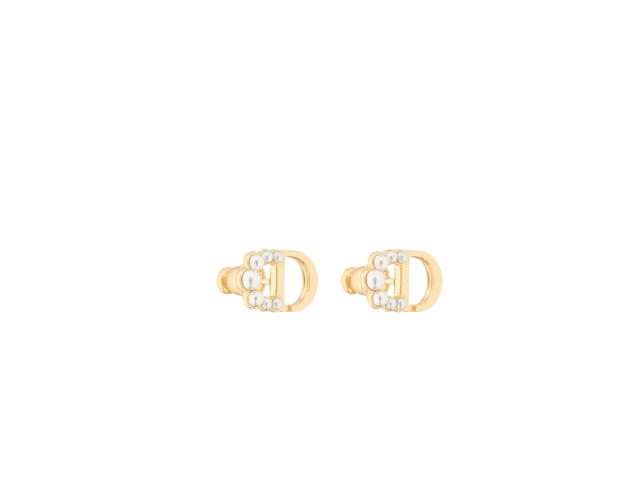 Dior Dior Petit CD Mini Stud Earrings In Gold-Finish Metal and White Resin Pearls - view 2