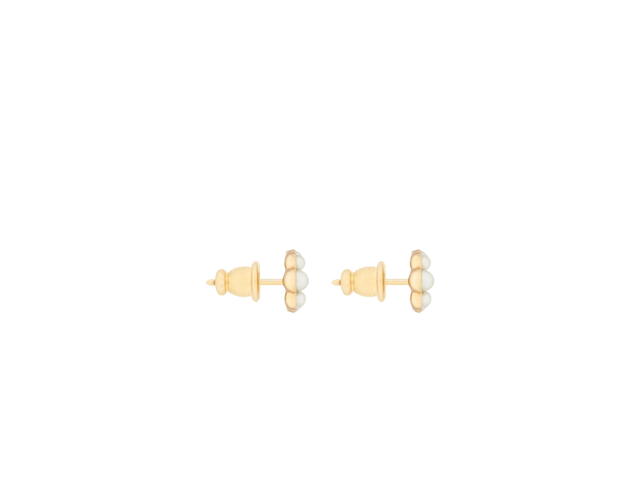 Dior Dior Petit CD Mini Stud Earrings In Gold-Finish Metal and White Resin Pearls - view 3