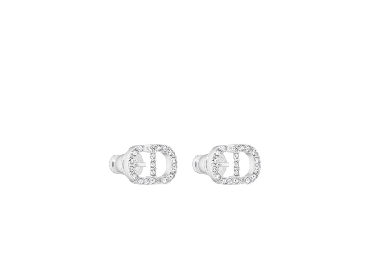 Dior Dior Petit CD Mini Stud Earrings In Silver-Finish Metal With White Crystals