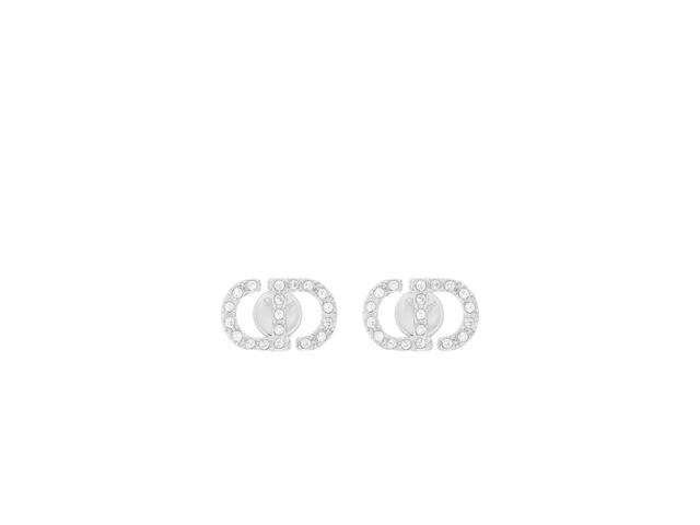 Dior Dior Petit CD Mini Stud Earrings In Silver-Finish Metal With White Crystals - view 2