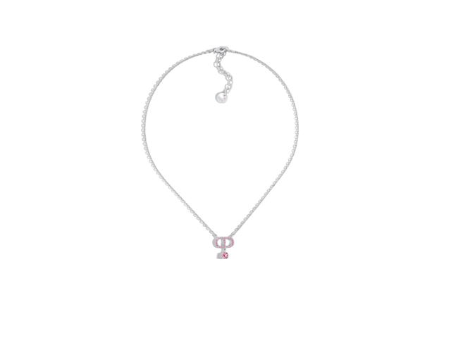 Dior Dior Petit CD Necklace In Elegant And Streamlined Aesthetic Palladium-Finish Metal and Pink Crystals - view 1