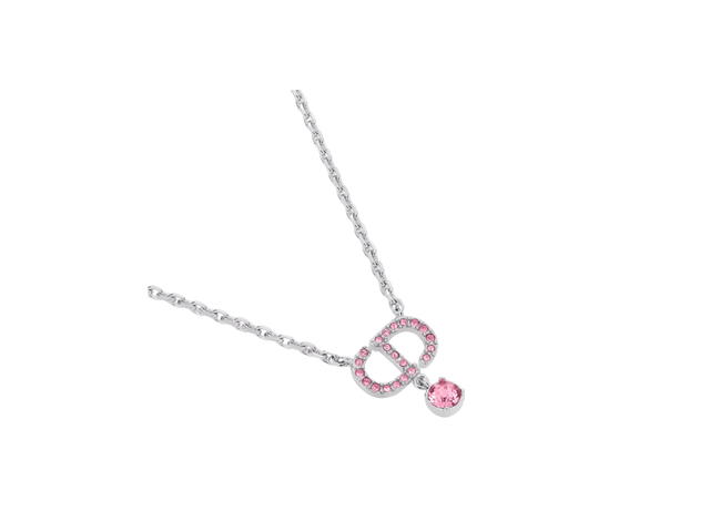 Dior Dior Petit CD Necklace In Elegant And Streamlined Aesthetic Palladium-Finish Metal and Pink Crystals - view 2