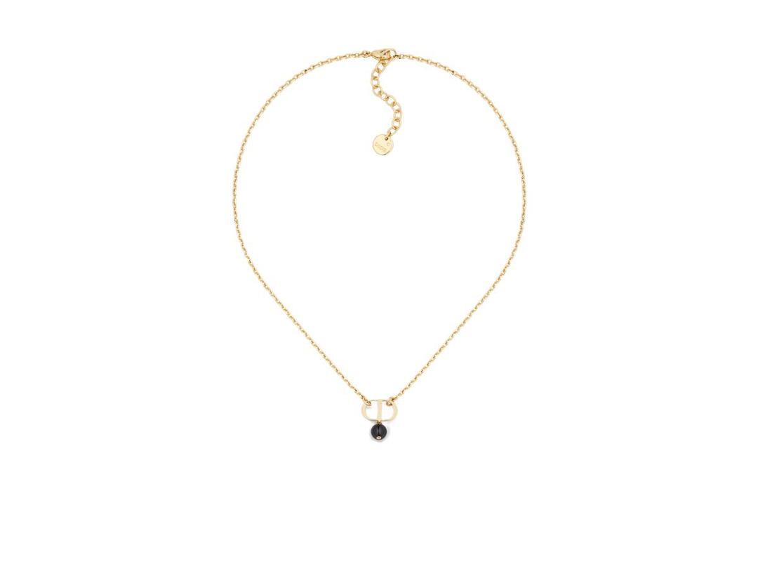 Dior Dior Petit CD Necklace In Gold-Finish Metal And A Black Resin Pearl