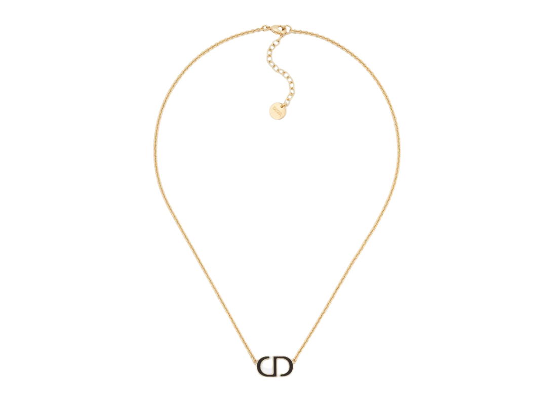 Dior Dior Petit CD Necklace In Gold-Finish Metal and Black Lacquer
