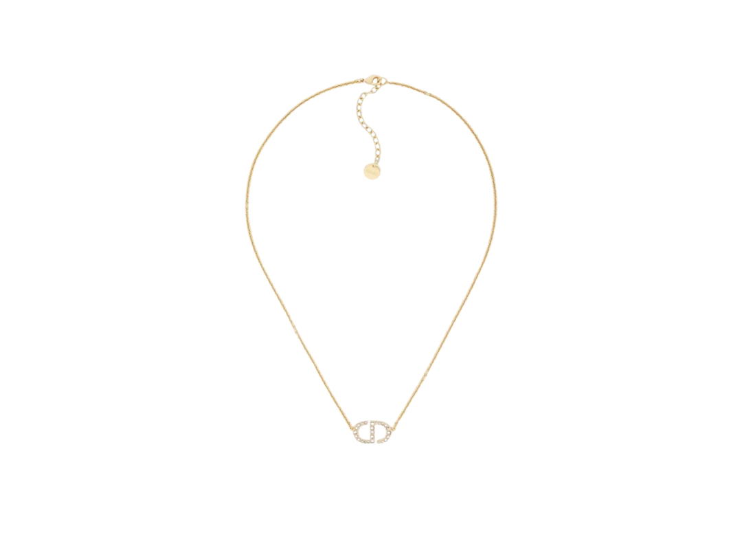 Dior Dior Petit CD Necklace In Gold Finish Metal Silver Tone Crystals