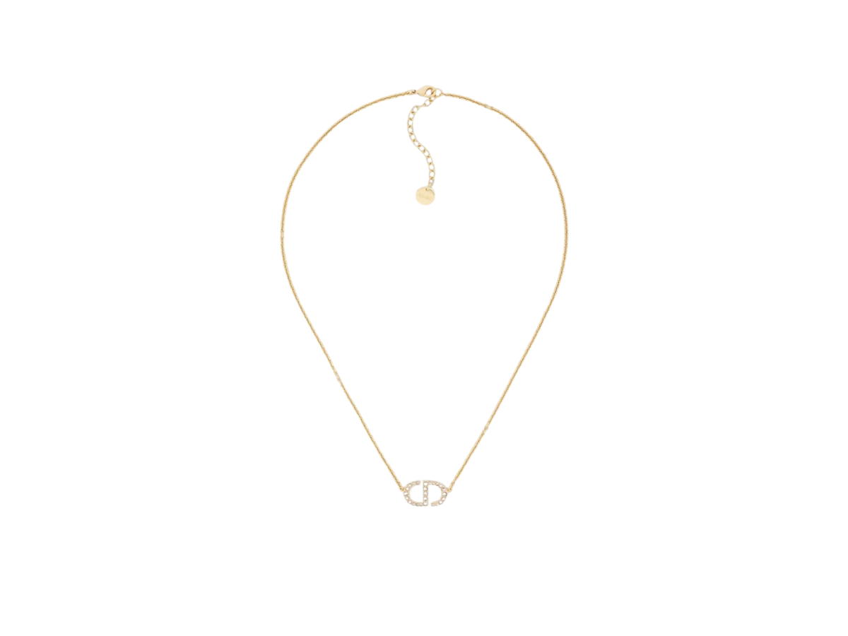 Dior Dior Petit CD Necklace In Gold Finish Metal Silver Tone Crystals