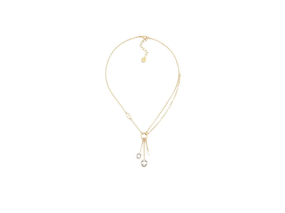 Dior Dior Petit CD Necklace In Gold-Finish Metal With White Resin Pearl and Silver-Tone Crystals Hardware Gold