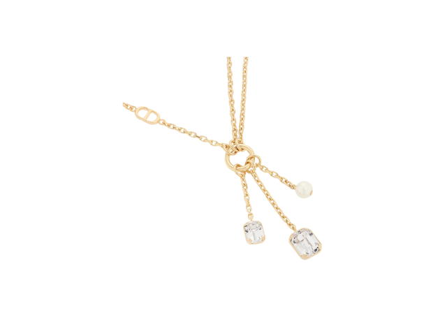 Dior Dior Petit CD Necklace In Gold-Finish Metal With White Resin Pearl and Silver-Tone Crystals Hardware Gold - view 2