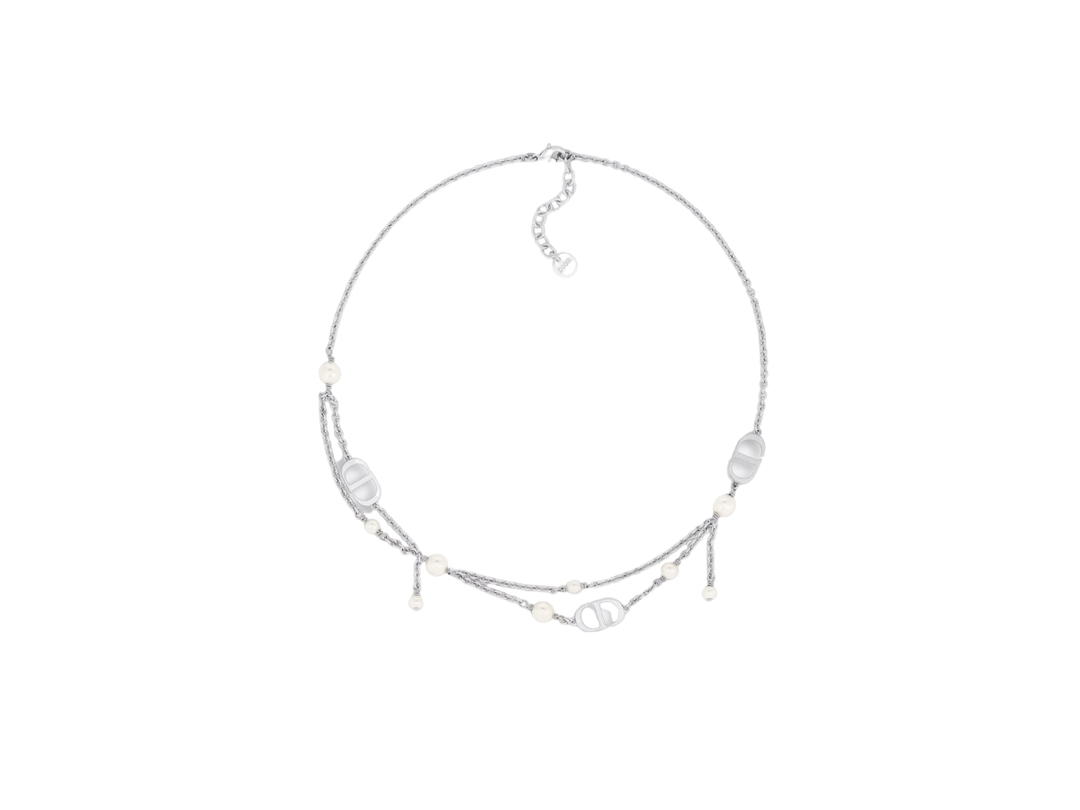 Dior Dior Petit CD Necklace In Silver-Finish Metal With White Resin Pearls