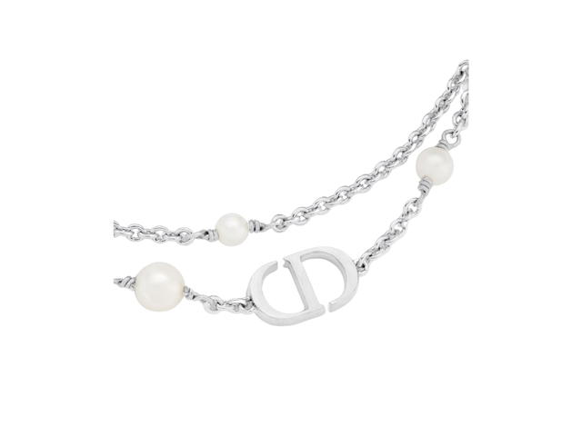 Dior Dior Petit CD Necklace In Silver-Finish Metal With White Resin Pearls - view 2