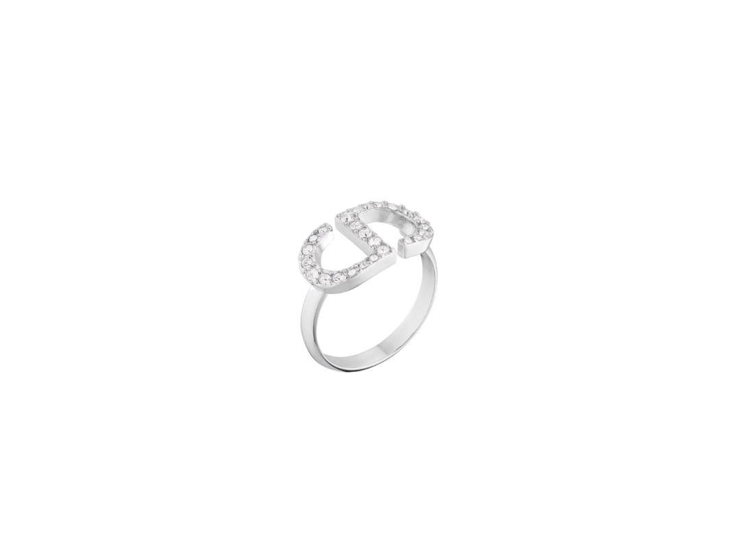 Dior Dior Petit CD Ring In Silver-Finish Metal With White Crystals