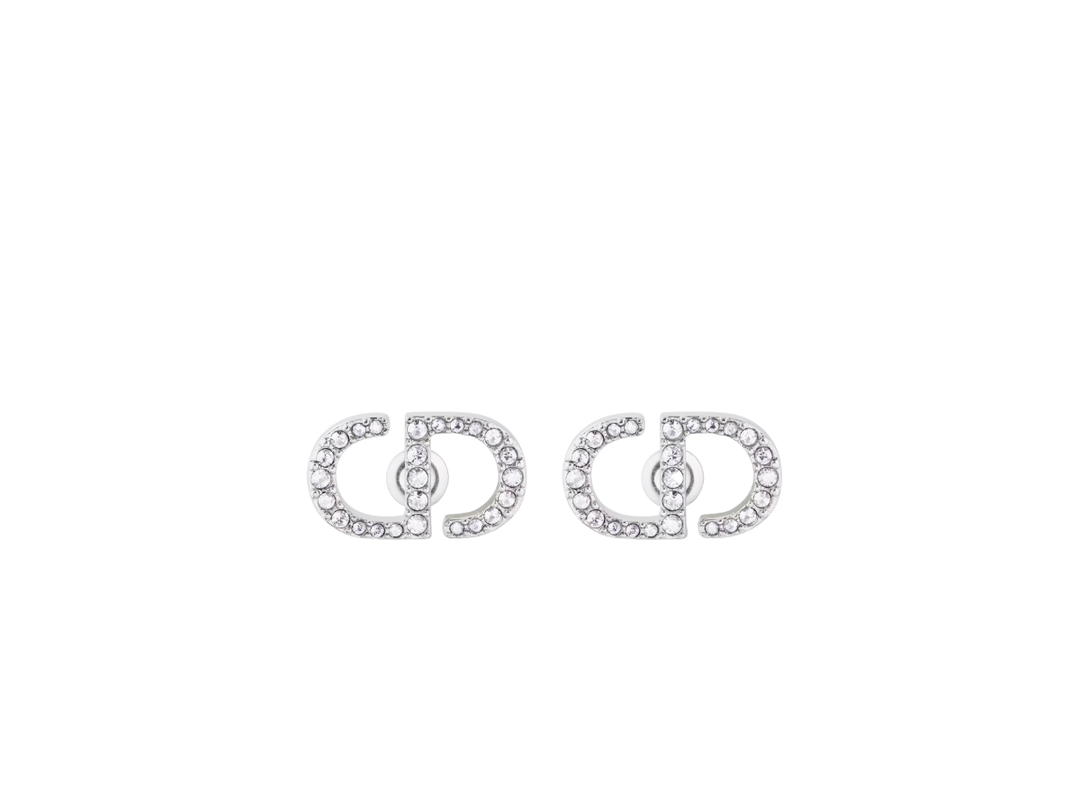 Dior Dior Petit CD Stud Earrings In Palladium-Finish Metal And White Crystals