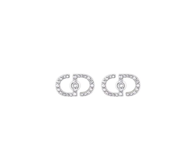 Dior Dior Petit CD Stud Earrings In Palladium-Finish Metal And White Crystals - view 1