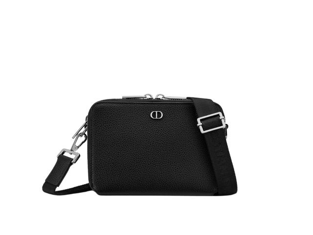 Dior Dior Pouch With Starp In Grained Calfskin With Ruthenium-finished Brass CD Icon Black - view 1