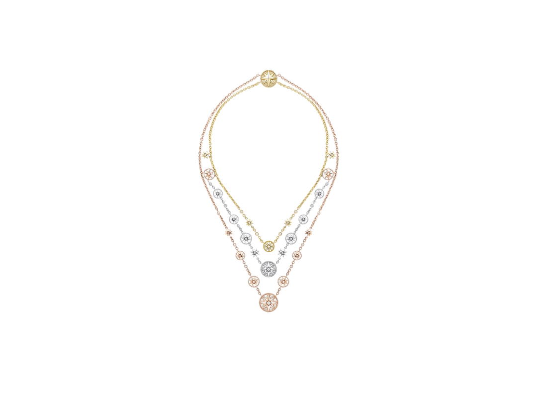 Dior Dior Rose Des Vents And Étoile Des Vents Necklace In Yellow Pink And White Gold With Diamonds