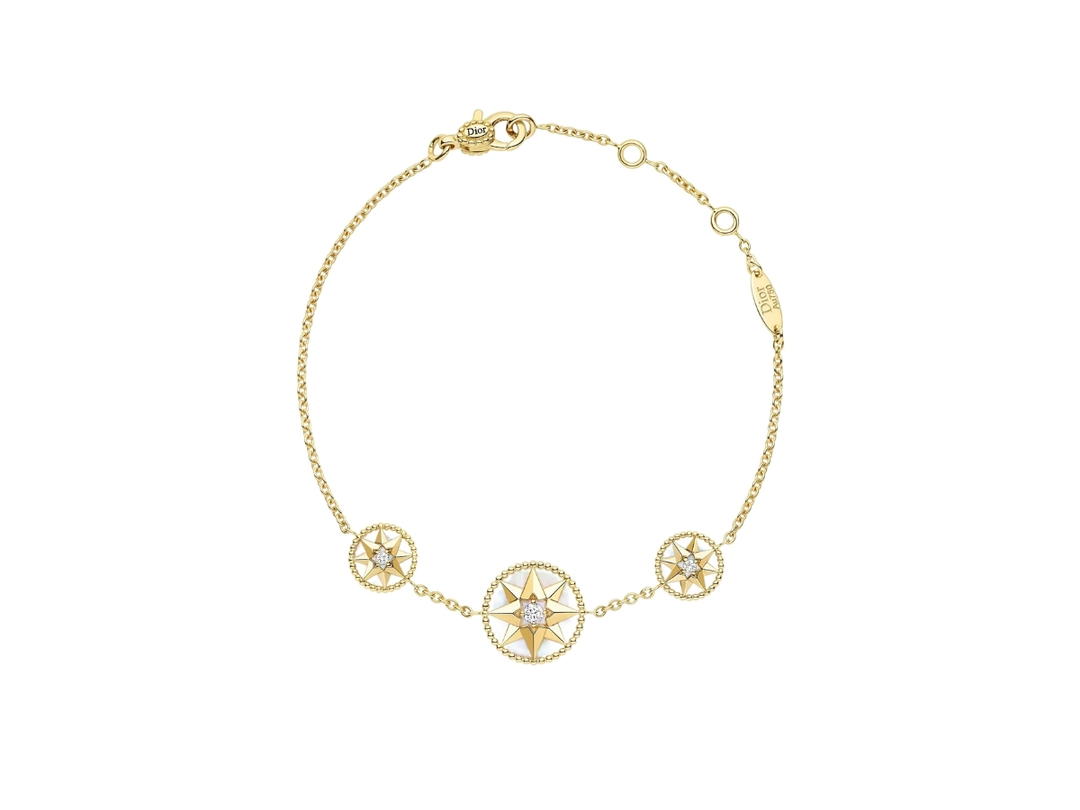 Dior Dior Rose Des Vents Bracelet In Three Oval 18K Yellow Gold-Diamond And Mother-Of-Pearl