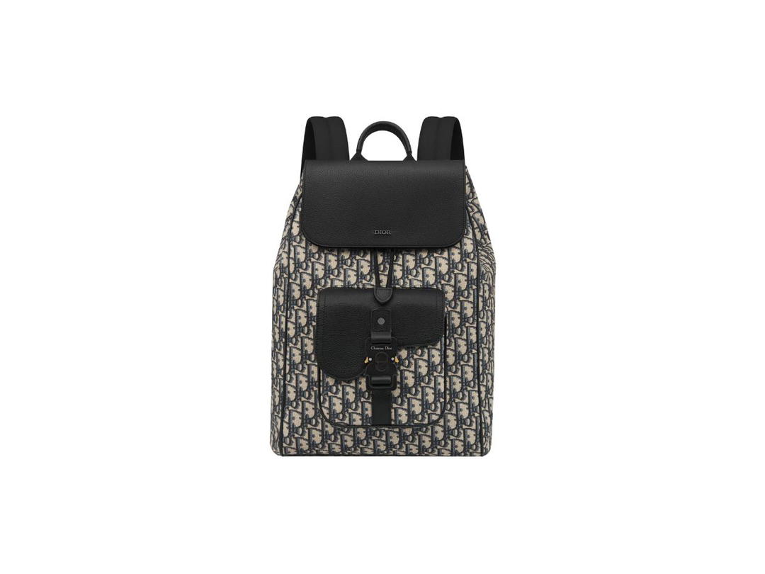 Dior Dior Saddle Backpack In Beige And Black Dior Oblique Jacquard And Black Grained Calfskin