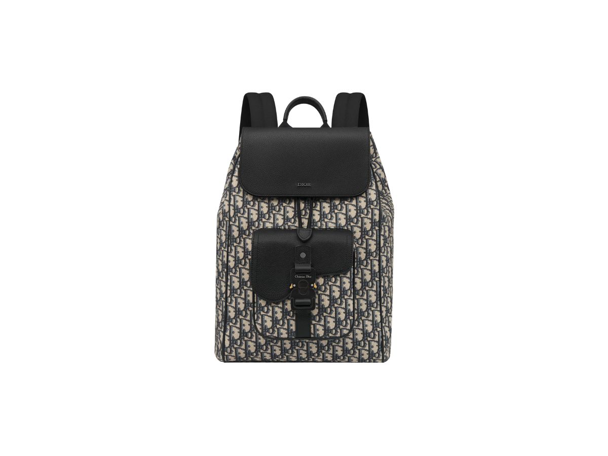 Dior Dior Saddle Backpack In Beige And Black Dior Oblique Jacquard And Black Grained Calfskin