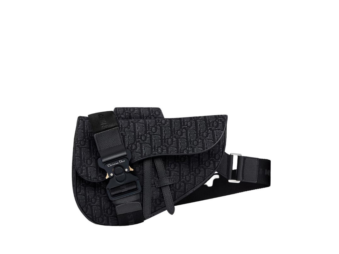 Dior Dior Saddle Bag In Black Dior Oblique Jacquard With Aluminium Buckle With Christian Dior Signature