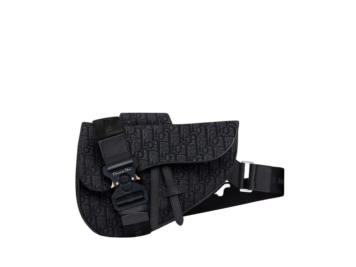 Dior Dior Saddle Bag In Black Dior Oblique Jacquard With Aluminium Buckle With Christian Dior Signature