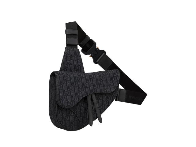 Dior Dior Saddle Bag In Black Dior Oblique Jacquard With Aluminium Buckle With Christian Dior Signature - view 2